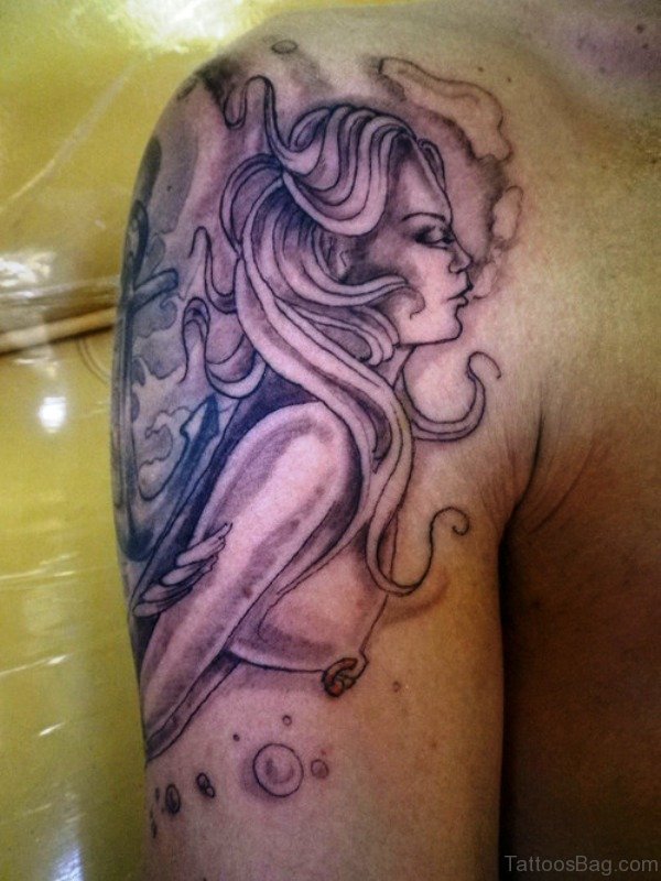 Adorable Mermaid Tattoo On Shoulder