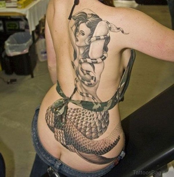 Attractive Mermaid Tattoo On Back