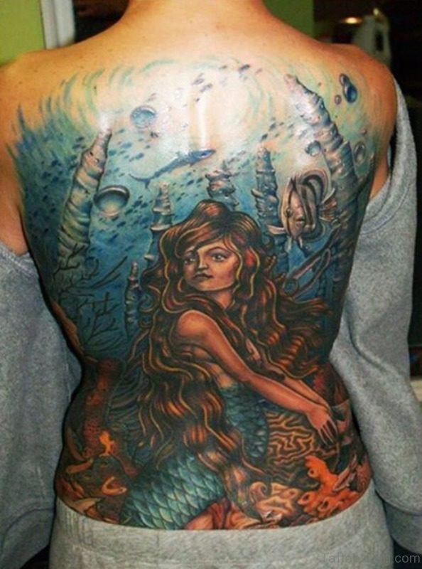 Awesome Mermaid Tattoo On Back
