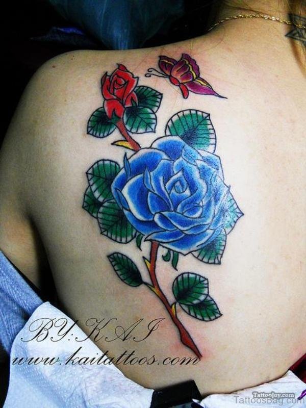 Beautiful Flower And Butterfly Tattoo On Shoulder