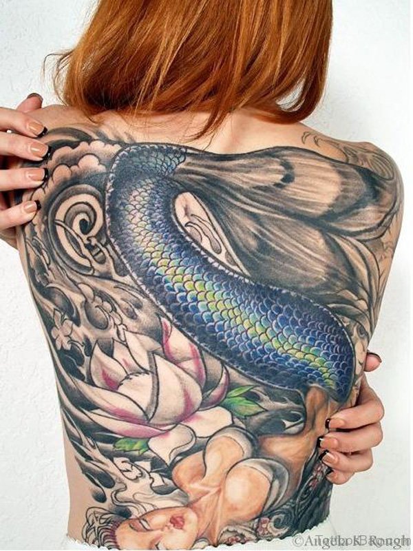 Beautiful Mermaid Tattoo On Back