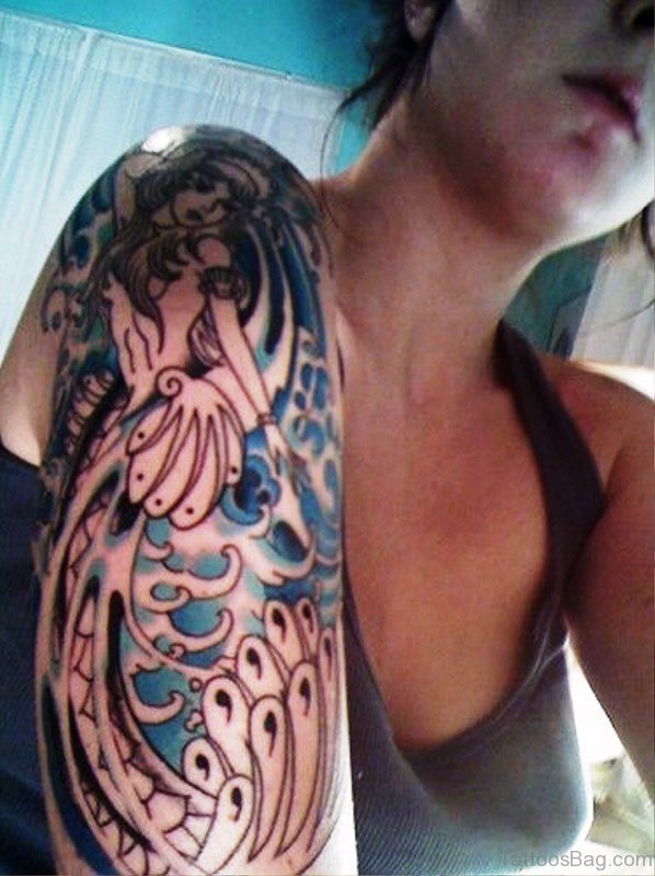Beautiful Mermaid Tattoo On Shoulder