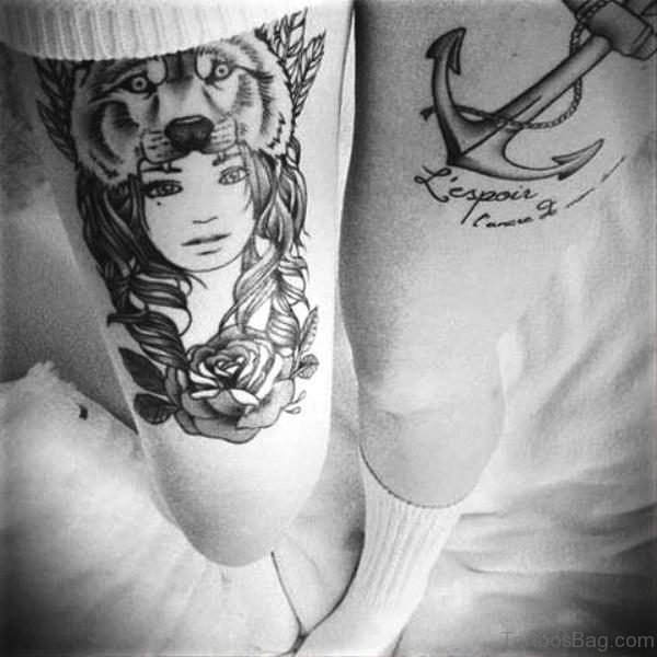 Black And White Gypsy With Wolf Tattoo