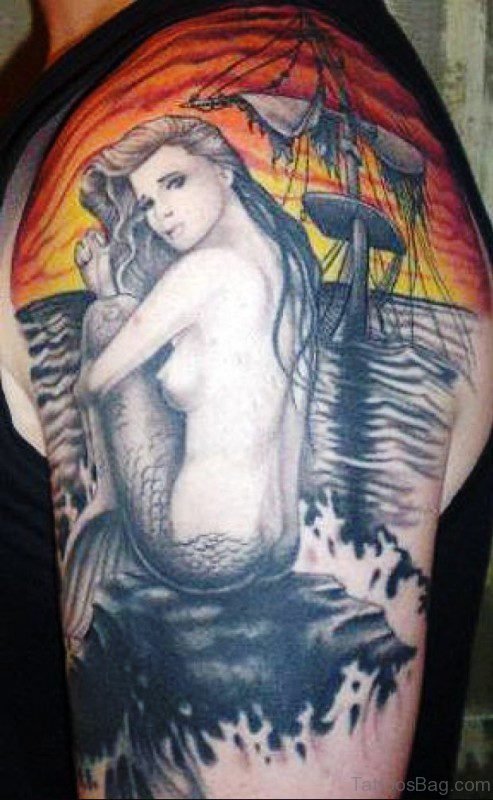 Black And White Mermaid Tattoo Design