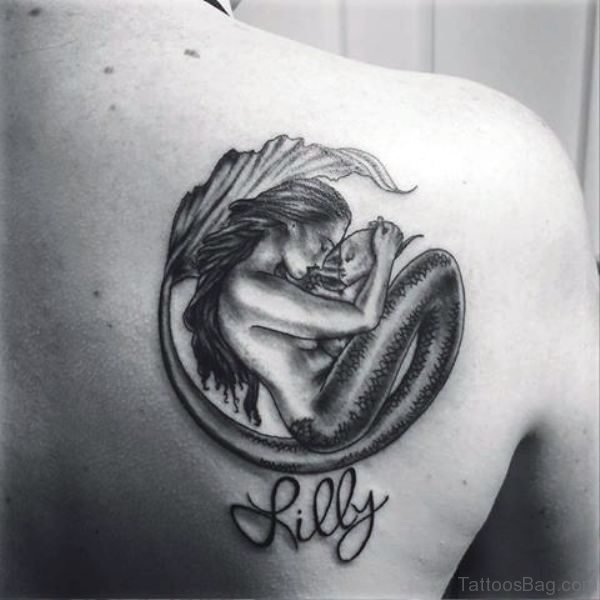 Black And White Mermaid Tattoo With Baby