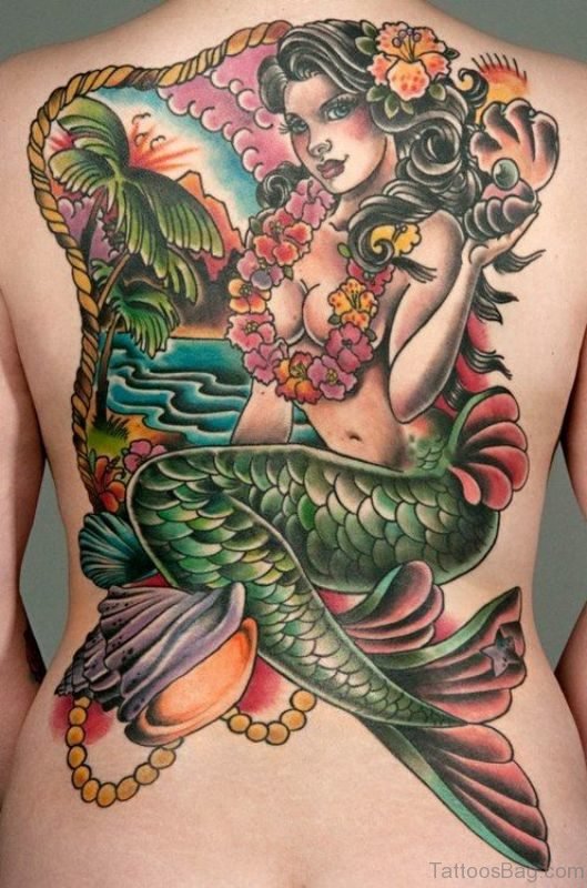 Brilliant Mermaid Tattoo On Back