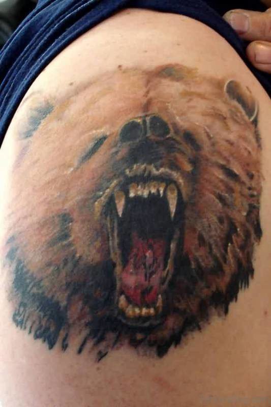 Brown Bear Tattoo On Shoulder