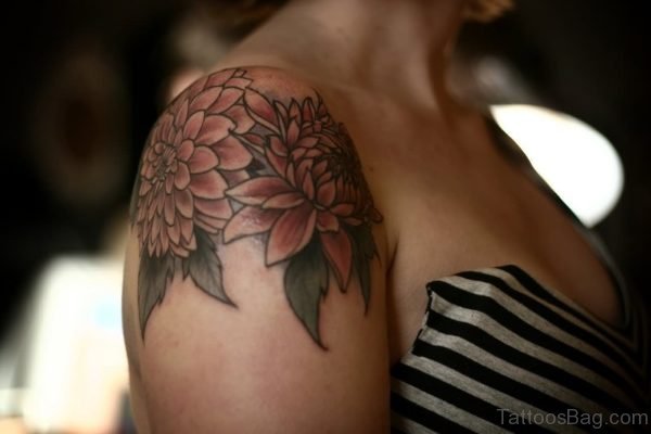Brown Flower Tattoo On Shoulder