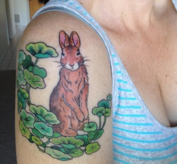 Brown Rabbit Tattoo On Shoulder