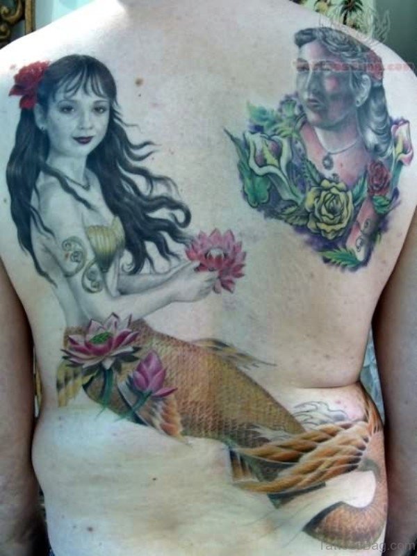 Classic Mermaid Tattoo On Back