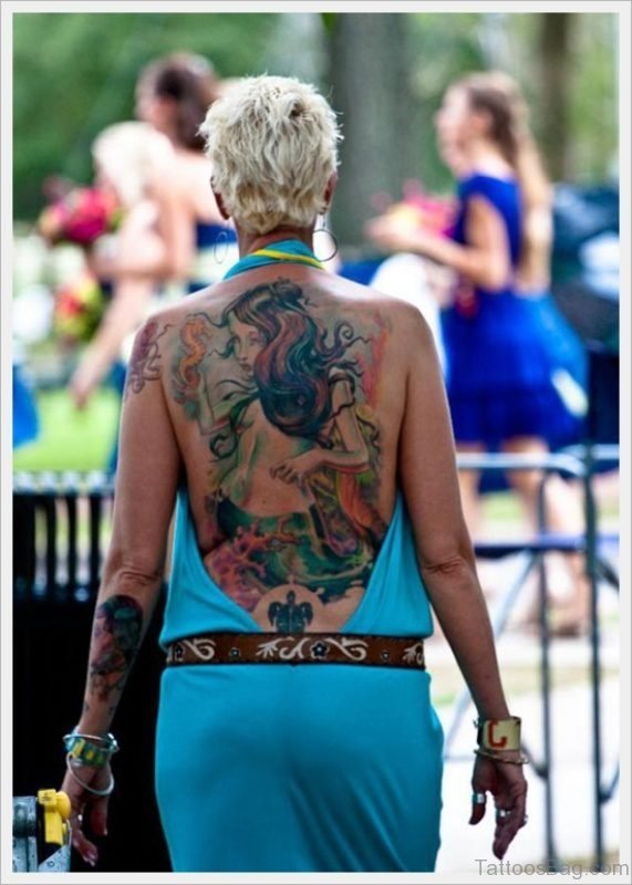 Cute Mermaid Tattoo On Back