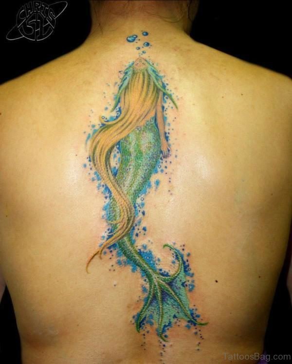 Dazzling Mermaid Tattoo On Back