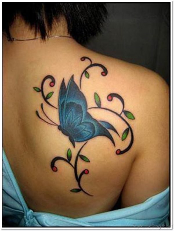 Designer Butterfly And Flower Tattoo