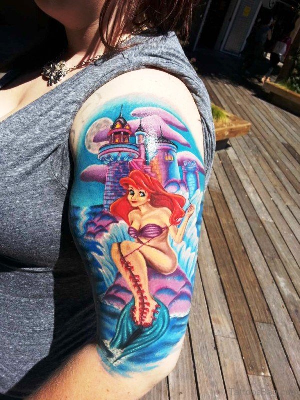 Disney Mermaid Tattoo On Shoulder