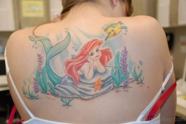 Elegant Mermaid Tattoo On Back