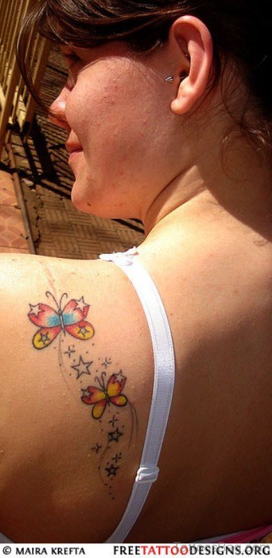 Fabulous Butterfly And Star Tattoo