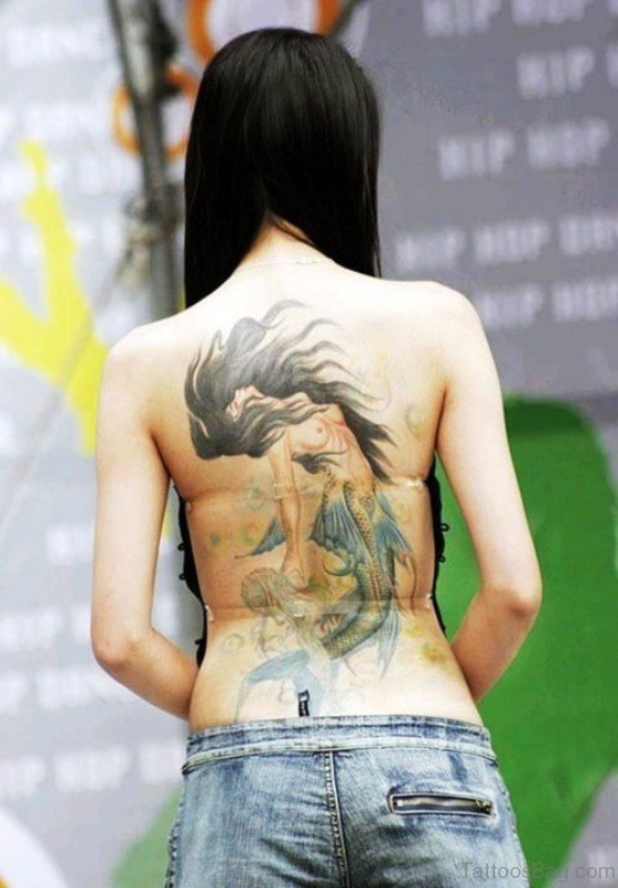 Fabulous Mermaid Tattoo On Back