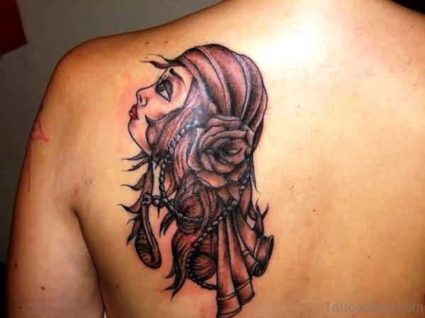 Gypsy Tattoo On Back Shoulder