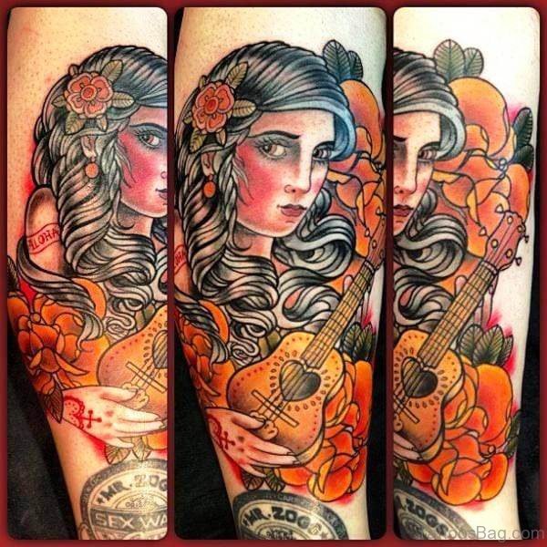 Gypsy With Guitar Tattoo