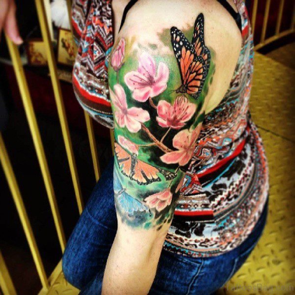 Impressive Flower And Shoulder Tattoo