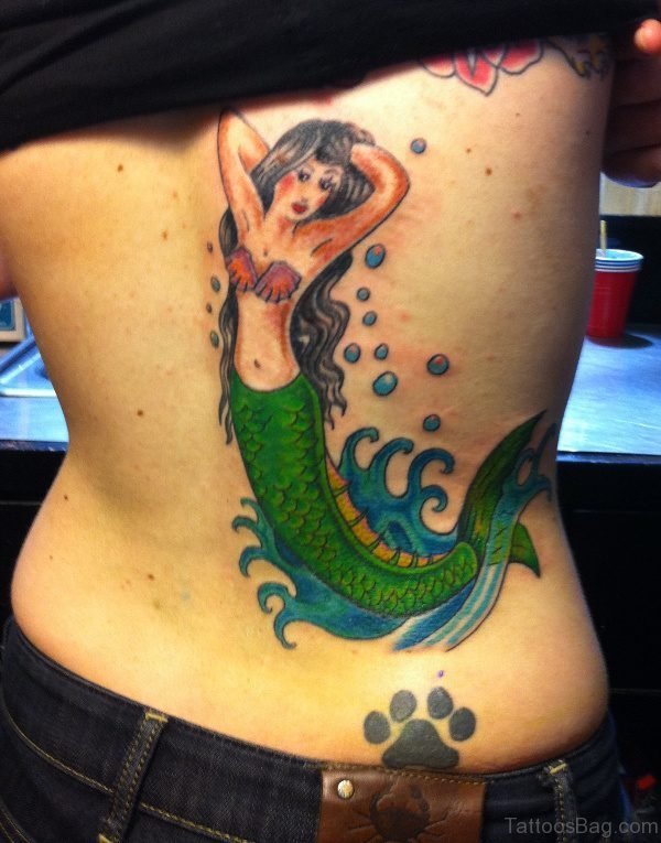 Impressive Mermaid Tattoo On Back