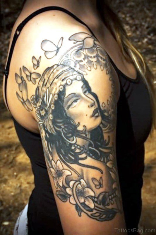 Marvelous Gypsy Tattoo On Shoulder