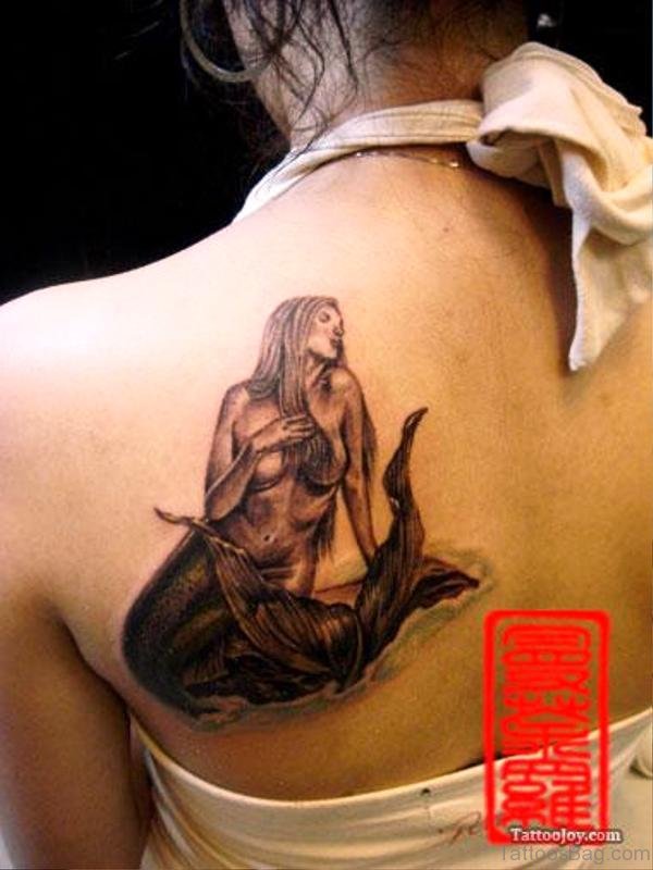 Mermaid Tattoo On Back Shoulder