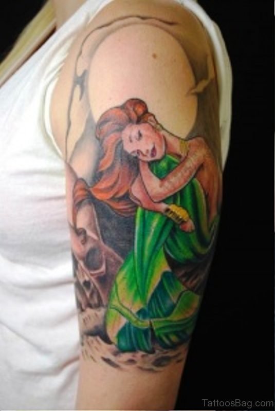 Natural Mermaid Tattoo On Shoulder