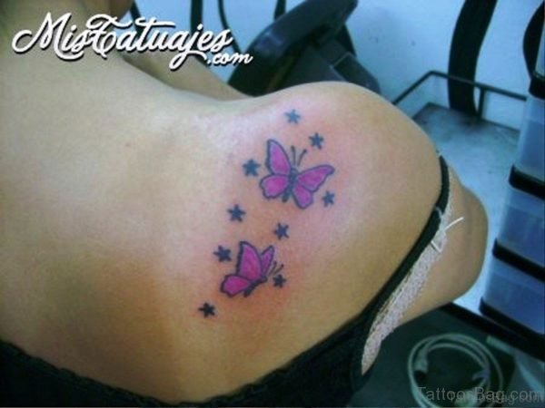 Nice Purple Butterfly ANd Star Tattoo