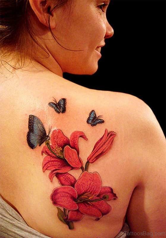 Outstanding Butterfly And Flower Tattoo