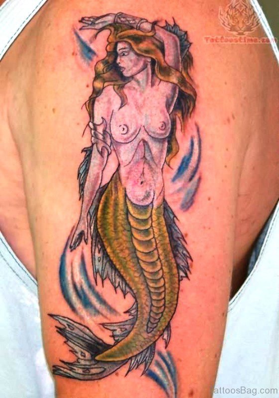 Outstanding Mermaid Tattoo On Shoulder