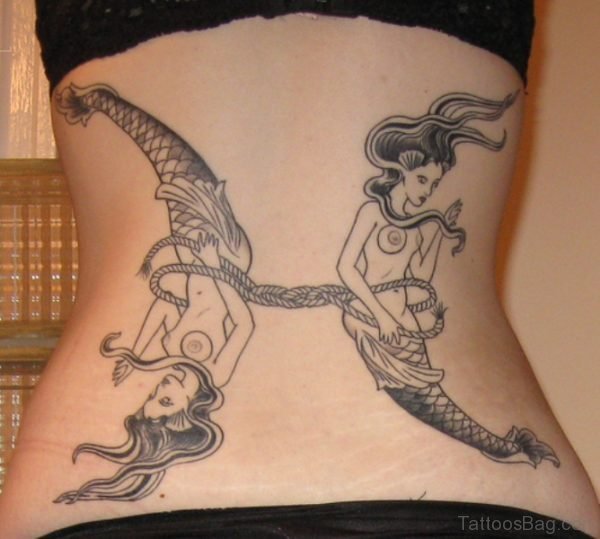 Pisces Mermaids Tattoos On Back