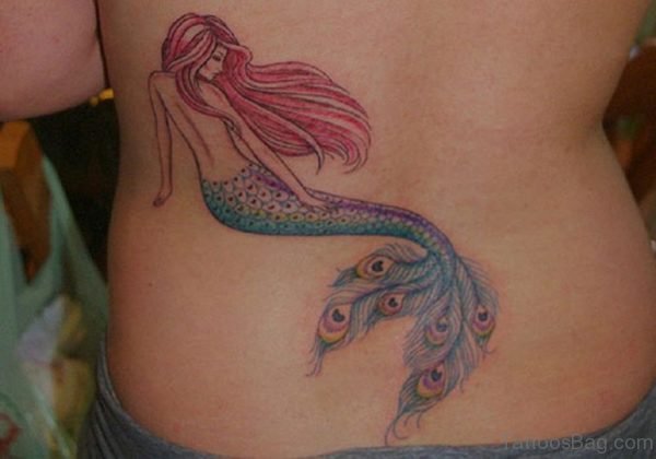Red Hair Mermaid Tattoo On Back