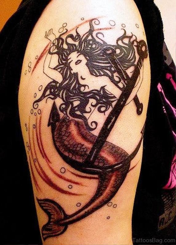 Shining Mermaid Tattoo On Shoulder
