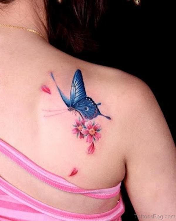 Small Flower And Butterfly Tattoo