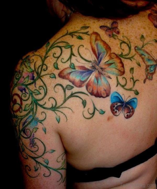 Stunning Butterfly ANd Flower Tattoo