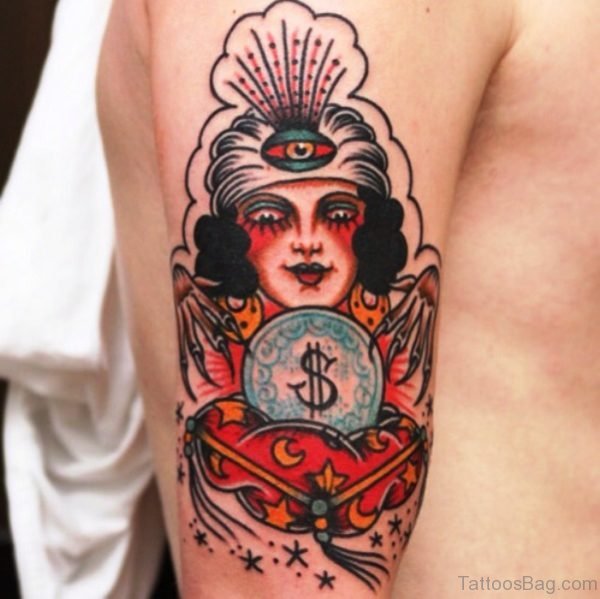 Three Eyes Gypsy Tattoo On Arm