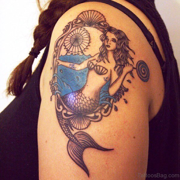 Vintage Mermaid Tattoo On Shoulder