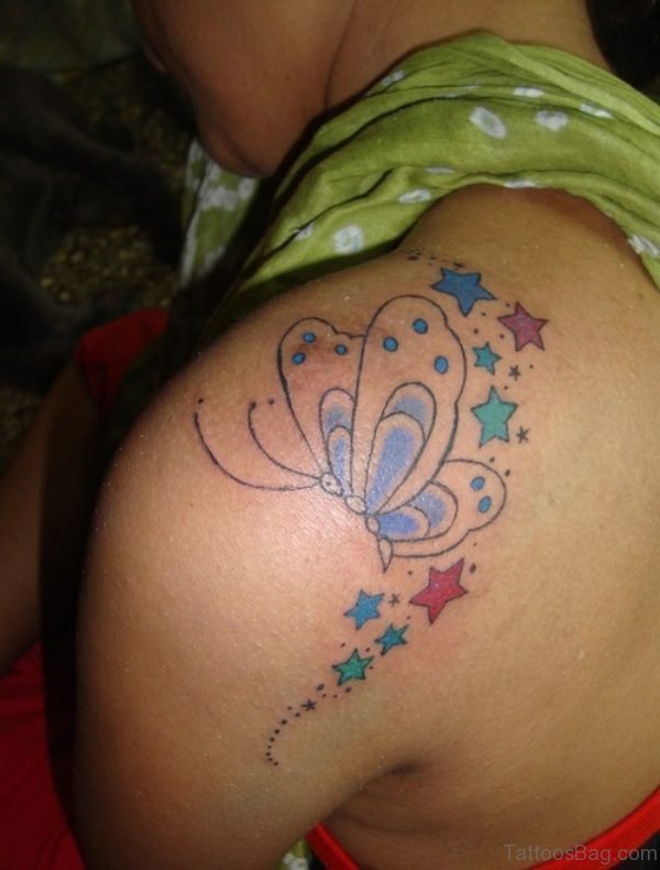 Wonderful Butterfly And Star Tattoo