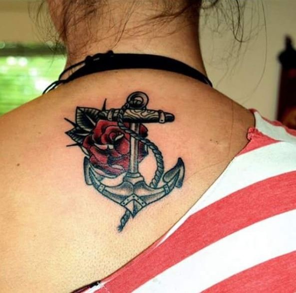 Anchor Back Neck Tattoo