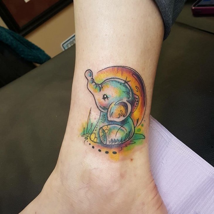 Beautiful elephant tattoo on ankle1