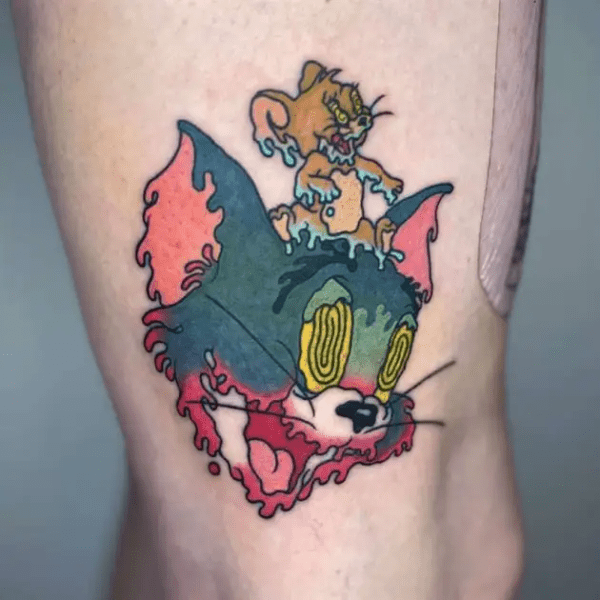 Melting Tom And Jerry Cartoon Tattoo