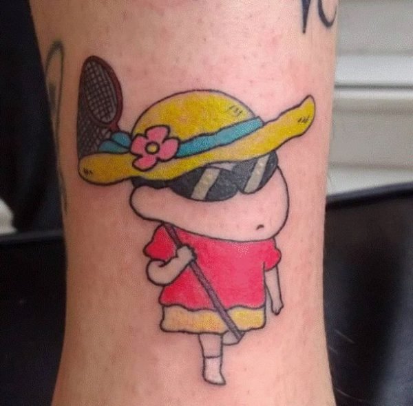 Shinchan With Hat And Sunglasses Tattoo