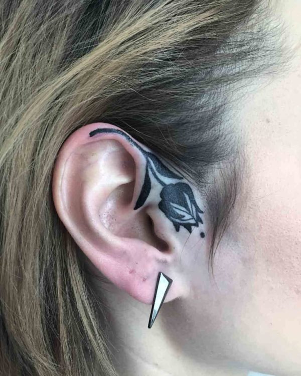 Black Rose Tattoo On Ear