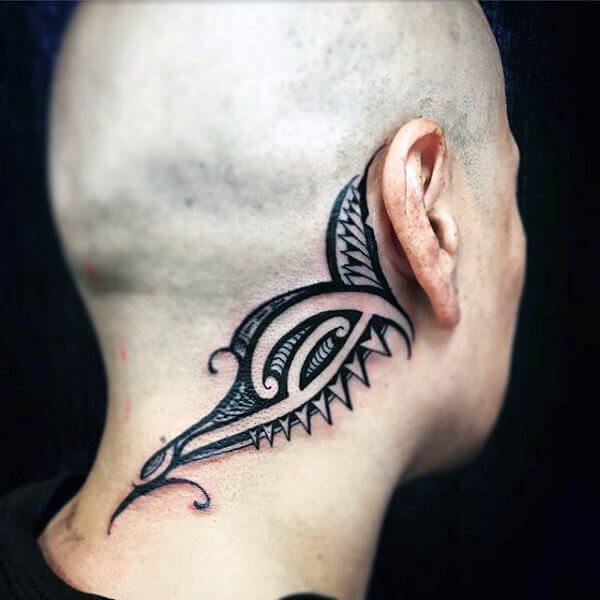 Manly Behind The Ear Tribal Tattoo