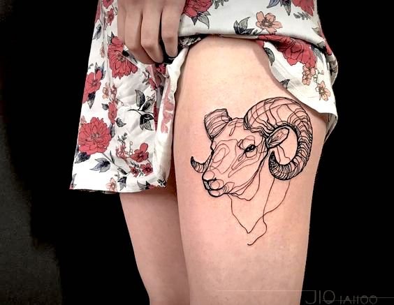 A Ram Tattoo On The Thigh