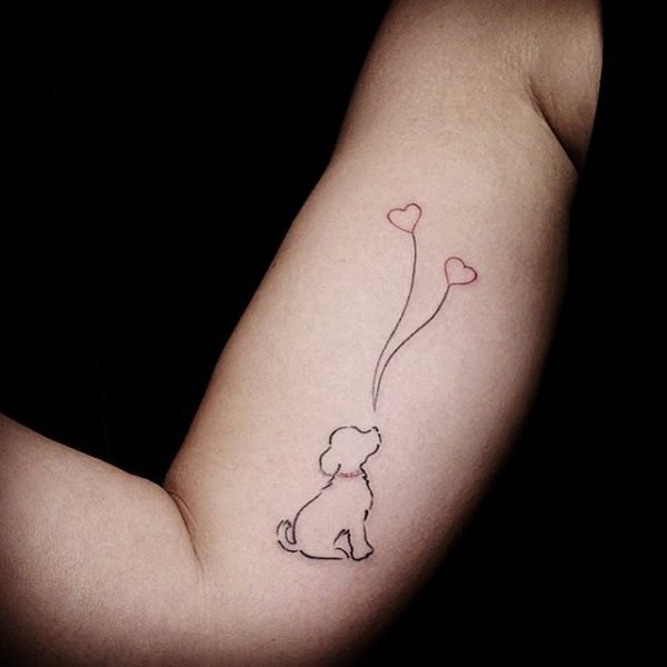 Black Outline Dog With Two Heart