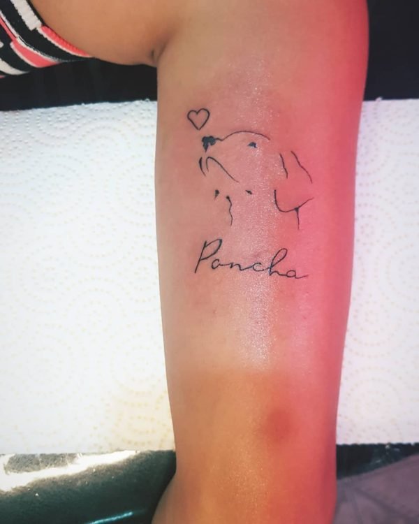 Minimalist Dog And Name Tattoo