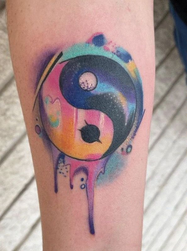 Watercolor Ying Yang Tattoo