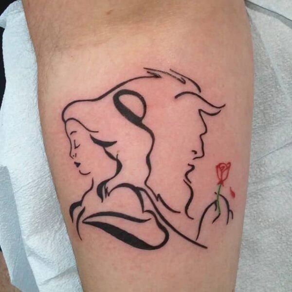 Black Line Beauty And The Beast Tattoo